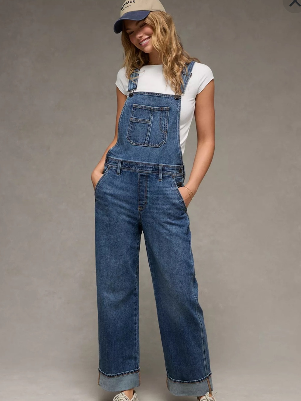 American Eagle Outfitters Blue Denim Wide-Leg Overalls